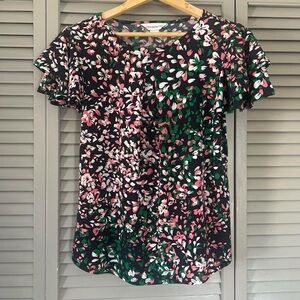 Liz Claiborne floral blouse with ruffle sleeves